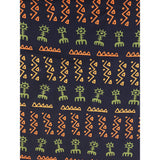 African Print, Stretch Cotton Satin Fabric- Navy, Orange, Green "Adewale" Per Yard