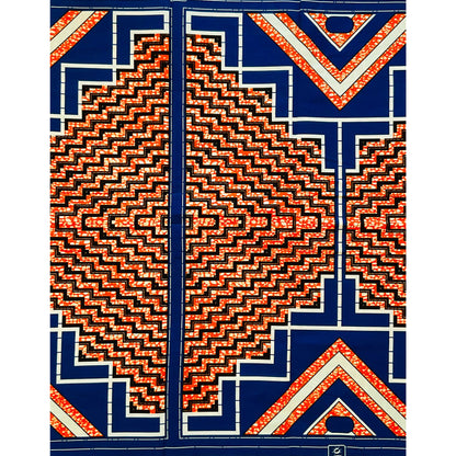 African Print Fabric/ Ankara - Blue, Orange, Beige 'Justice', YARD or WHOLESALE