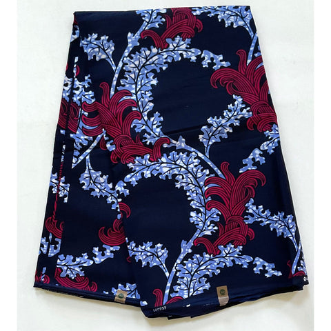 African Print Fabric/ Ankara - Blue, Dark Pink 'Nayanka’ Design, YARD or WHOLESALE