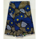 African Print Fabric/ Ankara - Blue, Yellow, Brown 'Felicia', YARD or WHOLESALE