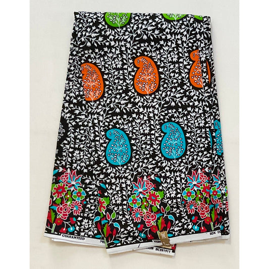 African Print Fabric/ Ankara - Red, Orange, Black, Green "Chalama", YARD or WHOLESALE