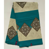 African Print Fabric/ Ankara - Cream, Brown, Teal 'Petra" Design, YARD or WHOLESALE