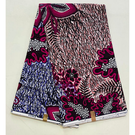 African Print Fabric/ Ankara - Pink, Purple, Light Brown 'Sacred Place', Per YARD or WHOLESALE