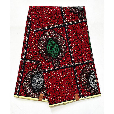 African Print Fabric/ Ankara - Brown, Green, Black 'Saa Douala' Design, YARD or WHOLESALE