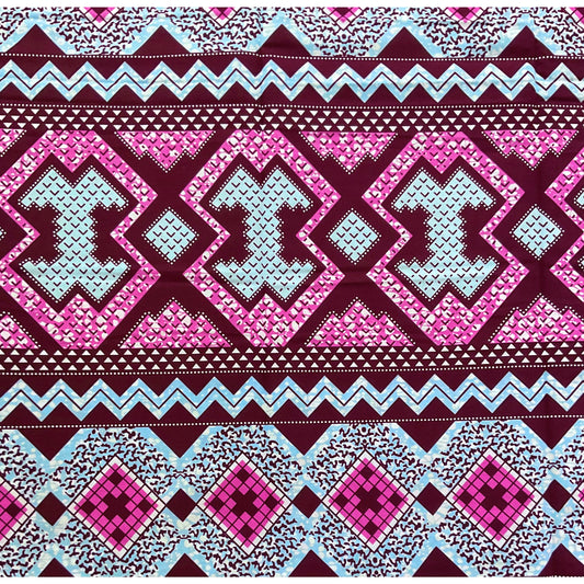 African Print Fabric/ Ankara - Brown, Pink, Blue “Barmani Tempo”, Per Yard or Wholesale