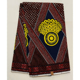 African Print Fabric/ Ankara - Brown, Yellow, Blue 'Kambalu' Design, YARD or WHOLESALE