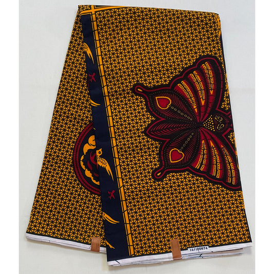 African Print Fabric/ Ankara - Red, Blue, Marigold “Come Fly With Me Remix”, Per Yard or Wholesale