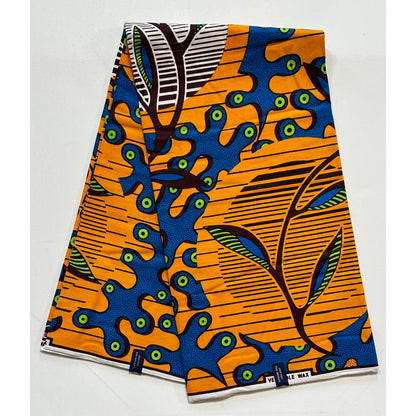 African Print Fabric/ Ankara - Orange, Blue, Green, Brown 'Celestial Puzzle,’ YARD or WHOLESALE