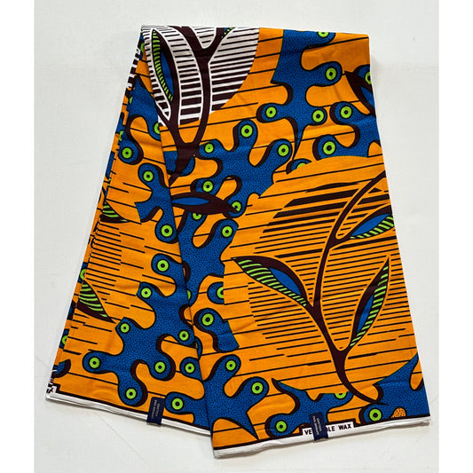 African Print Fabric/ Ankara - Orange, Blue, Green, Brown 'Celestial Puzzle,’ YARD or WHOLESALE