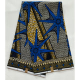African Print Fabric/ Ankara - Brown, Blue 'Big Shot' Design, YARD or WHOLESALE