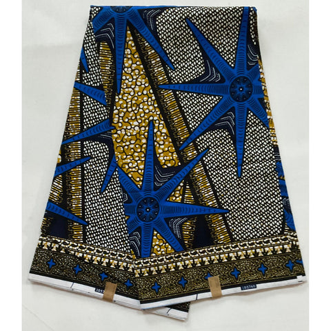 African Print Fabric/ Ankara - Brown, Blue 'Big Shot' Design, YARD or WHOLESALE