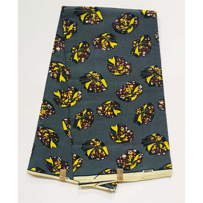 African Print Fabric/ Ankara - Navy, Brown, Yellow 'Keme Trance' Design, YARD or WHOLESALE
