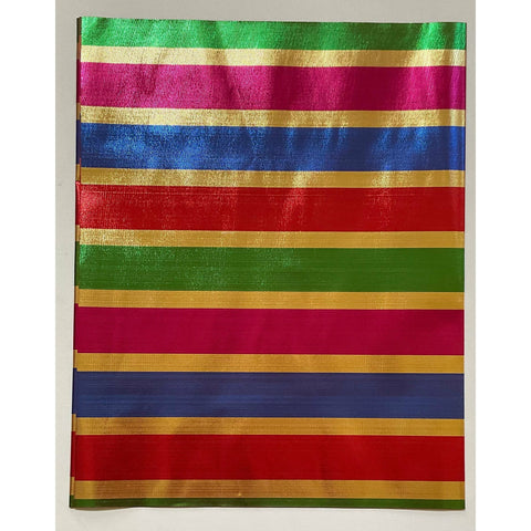 African Damask/ Metallic Jacquard/ Headtie, Gele Fabric - Gold, Red, Blue, Green, Magenta ‘Rainbow Mega’, ~2 yards