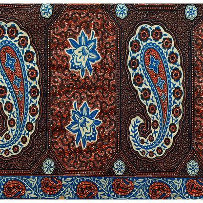 African Print Fabric/ Ankara - Brown, Blue ‘Paisley Portrait' Design, YARD or WHOLESALE