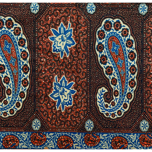 African Print Fabric/ Ankara - Brown, Blue ‘Paisley Portrait' Design, YARD or WHOLESALE