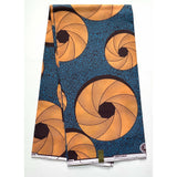 African Print Fabric/ Ankara - Peach, Blue, Brown 'Boneke Rounds,’ YARD or WHOLESALE