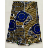 African Print Fabric/Ankara - Blue, Brown 'Timepiece' Design, YARD or WHOLESALE
