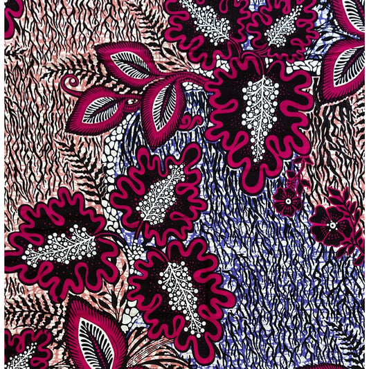 African Print Fabric/ Ankara - Pink, Purple, Light Brown 'Sacred Place', Per YARD or WHOLESALE