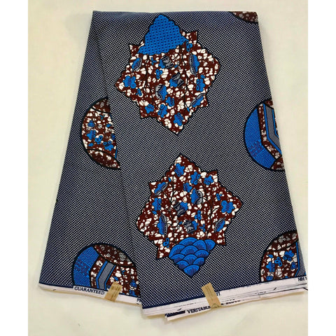 African Print Fabric/ Ankara - Blue, Brown 'Azande Weights’ Design, YARD or WHOLESALE