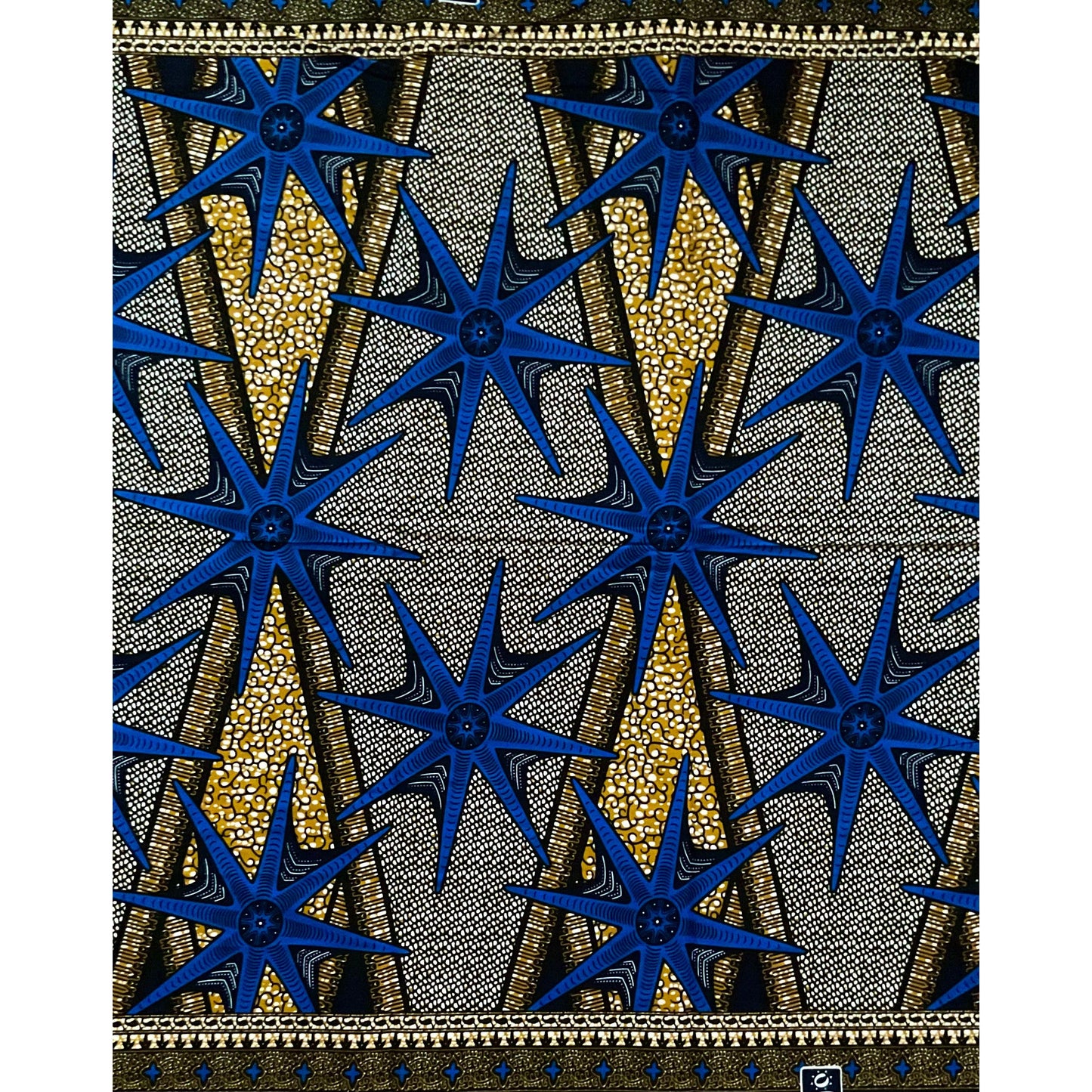 African Print Fabric/ Ankara - Brown, Blue 'Big Shot' Design, YARD or WHOLESALE