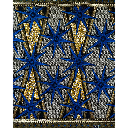 African Print Fabric/ Ankara - Brown, Blue 'Big Shot' Design, YARD or WHOLESALE