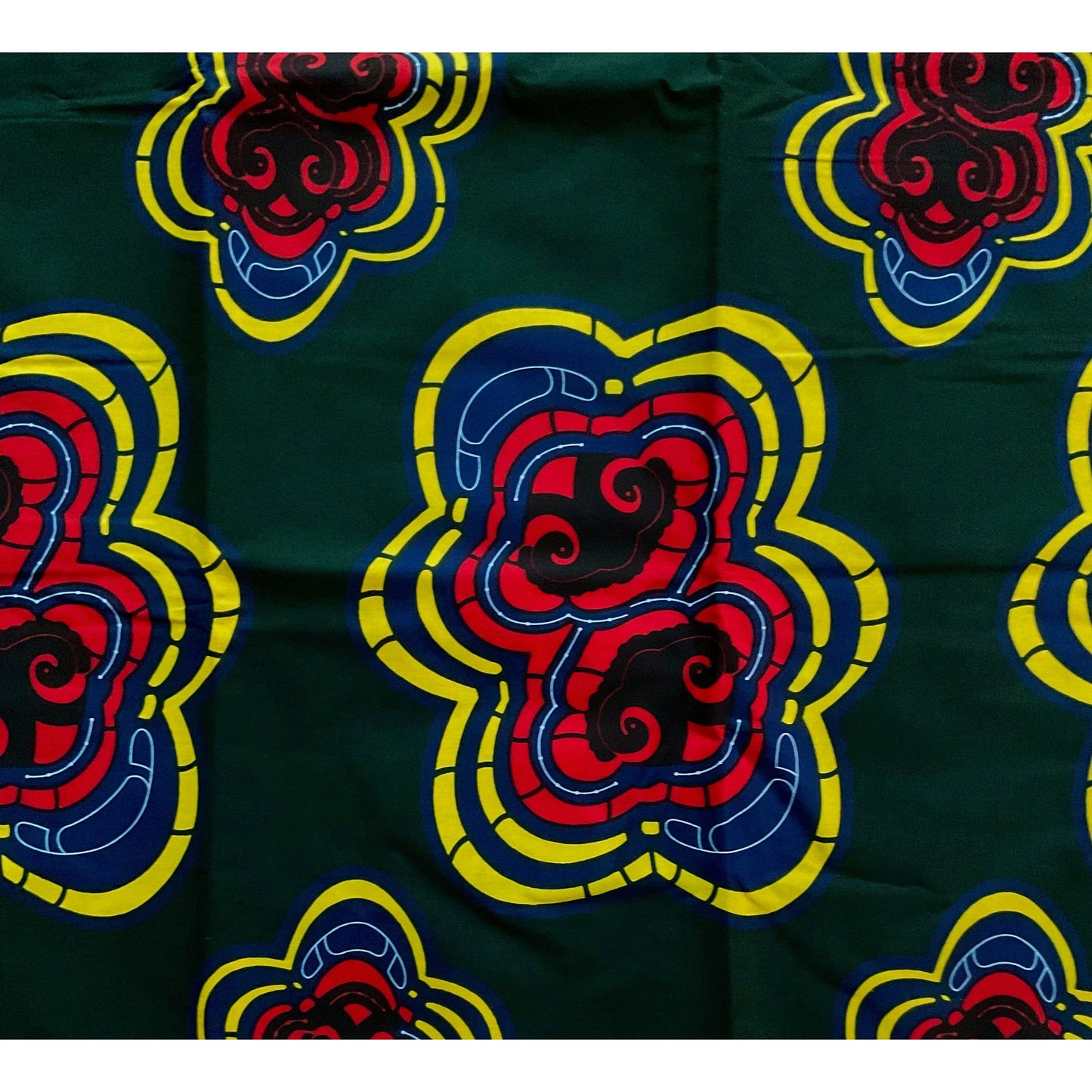 African Print Fabric/ Ankara - Dark Green, Red, Yellow 'Jiani Bold' YARD or WHOLESALE