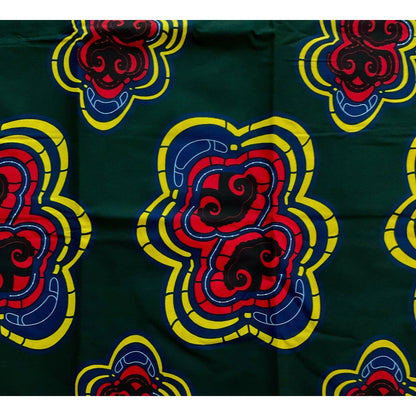 African Print Fabric/ Ankara - Dark Green, Red, Yellow 'Jiani Bold' YARD or WHOLESALE