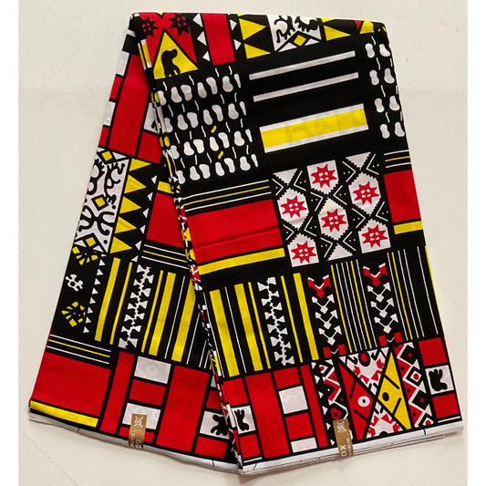 African Print Fabric/ Ankara - Red, Black, Yellow, White 'Eazzy' Design, YARD or WHOLESALE