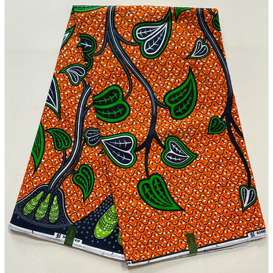 African Print Fabric/ Ankara - Orange, Green, Blue 'Nurture' Design, YARD or WHOLESALE