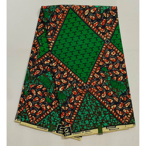African Print Fabric/ Ankara - Green, Brown, Blue 'Turtle Dove', YARD or WHOLESALE