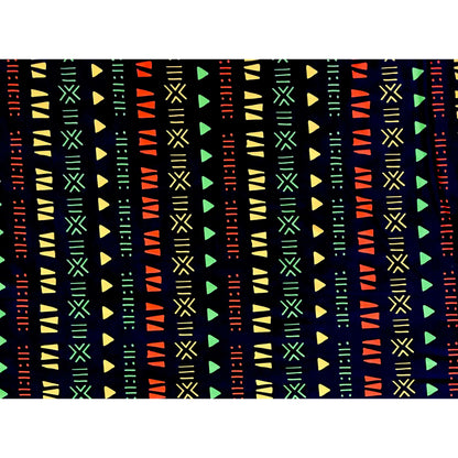 African Print, Stretch Cotton Satin Fabric - Dark Brown, Orange, Yellow, Green "Kachi", Per Yard