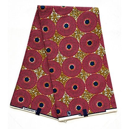 African Print Fabric/ Ankara - Brown, Pink, Navy 'Bullseye Mini' Design, YARD or WHOLESALE