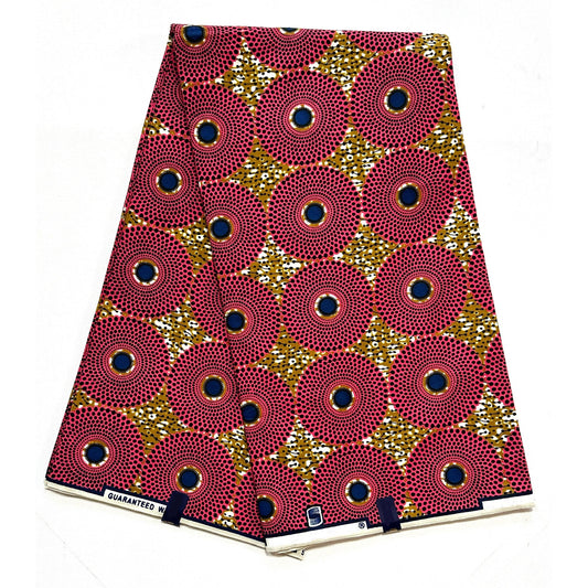 African Print Fabric/ Ankara - Brown, Pink, Navy 'Bullseye Mini' Design, YARD or WHOLESALE