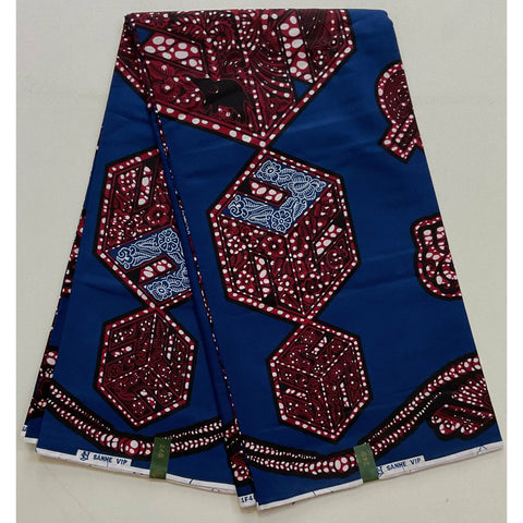 African Print Fabric/ Ankara - Blue, Brown 'Gamepiece' Design, YARD or WHOLESALE