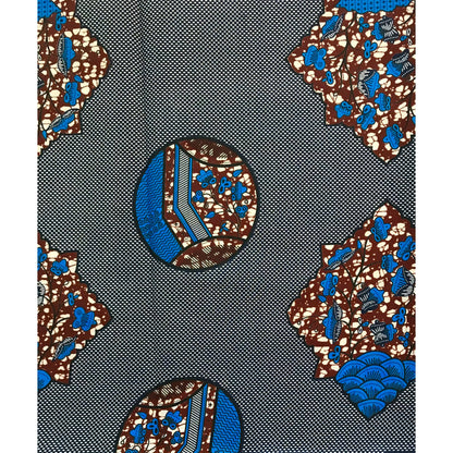African Print Fabric/ Ankara - Blue, Brown 'Azande Weights’ Design, YARD or WHOLESALE