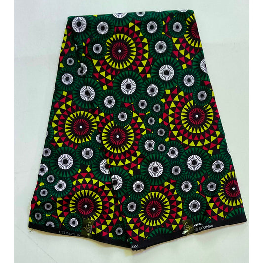 African Print Fabric/ Ankara - Green, Red, Yellow 'Luxor Dynasty', YARD OR WHOLESALE