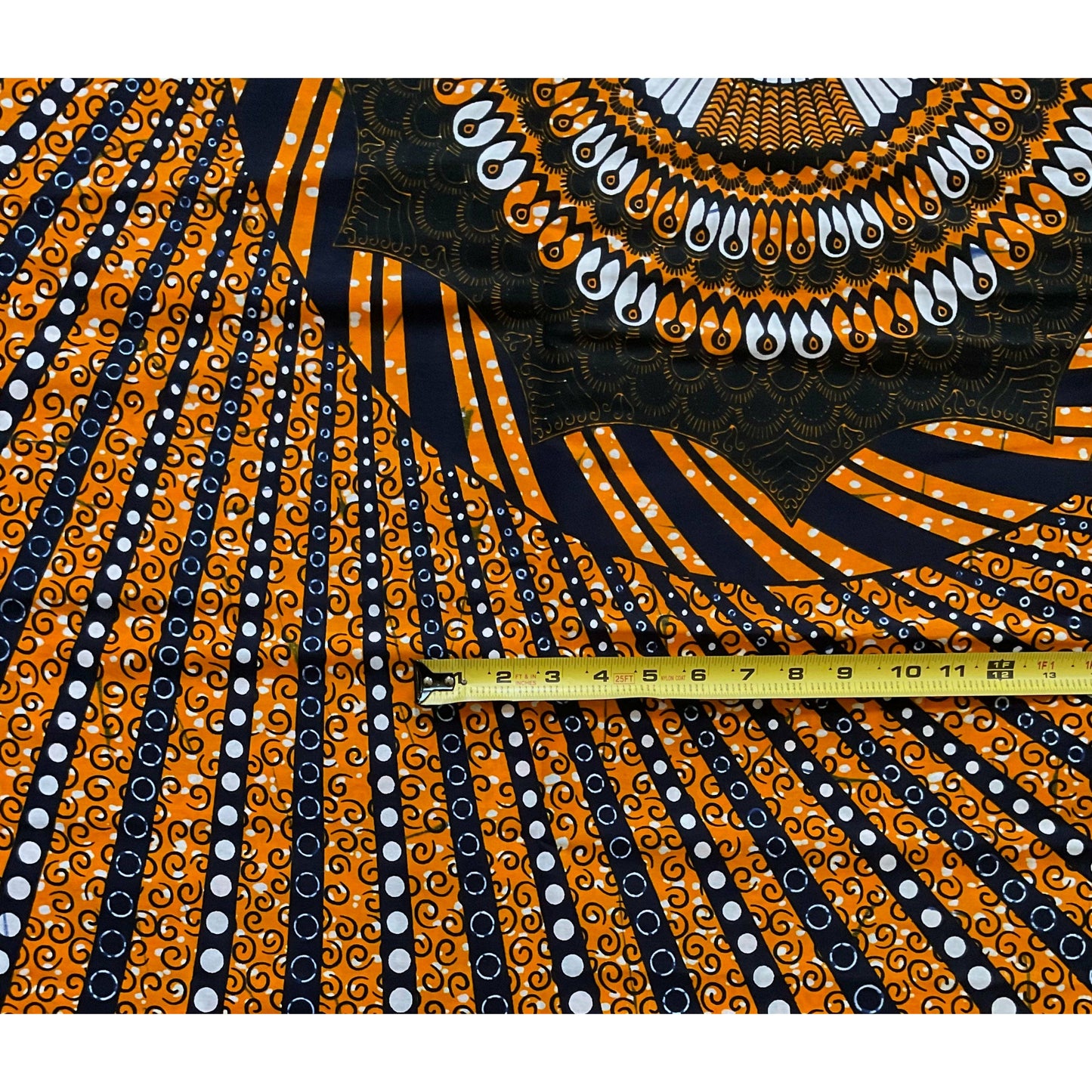 African Print Fabric/Ankara - Orange, Navy, White 'Kebede Embrace', YARD or WHOLESALE