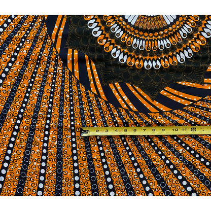 African Print Fabric/Ankara - Orange, Navy, White 'Kebede Embrace', YARD or WHOLESALE