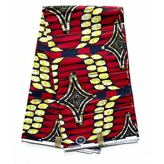 African Print Fabric/ Ankara - Red, Navy, Brown 'Liberian Lynx' Design, YARD or WHOLESALE