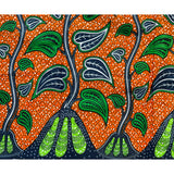 African Print Fabric/ Ankara - Orange, Green, Blue 'Nurture' Design, YARD or WHOLESALE