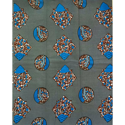 African Print Fabric/ Ankara - Blue, Brown 'Azande Weights’ Design, YARD or WHOLESALE