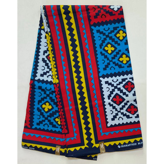 African Print Fabric/ Ankara - Red, Yellow, Blue, Navy, White 'Zulu Pop', YARD or WHOLESALE