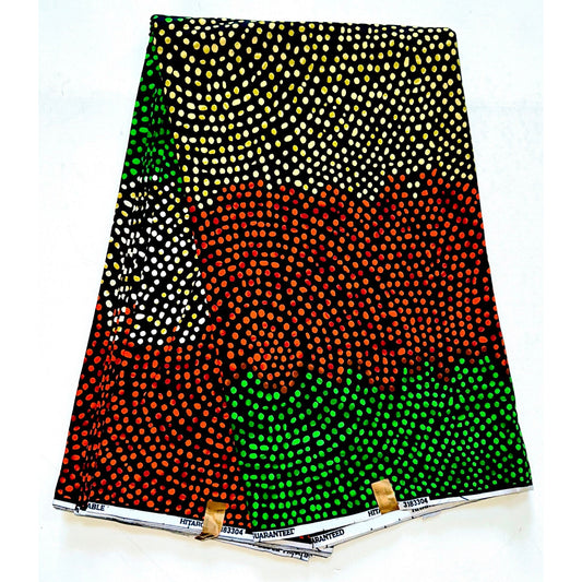 African Print Fabric/ Ankara - Orange, Green, Brown 'Bahililica' Design, YARD or WHOLESALE