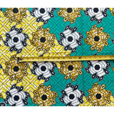 African Print Fabric/ Ankara - Teal, Brown, Yellow, Navy 'Jolly Chikoti'