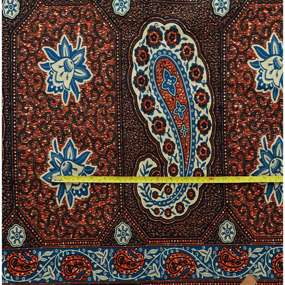 African Print Fabric/ Ankara - Brown, Blue ‘Paisley Portrait' Design, YARD or WHOLESALE