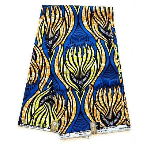 African Print Fabric/ Ankara - Blue, Yellow, Orange, Navy 'Visions of Volta' YARD or WHOLESALE