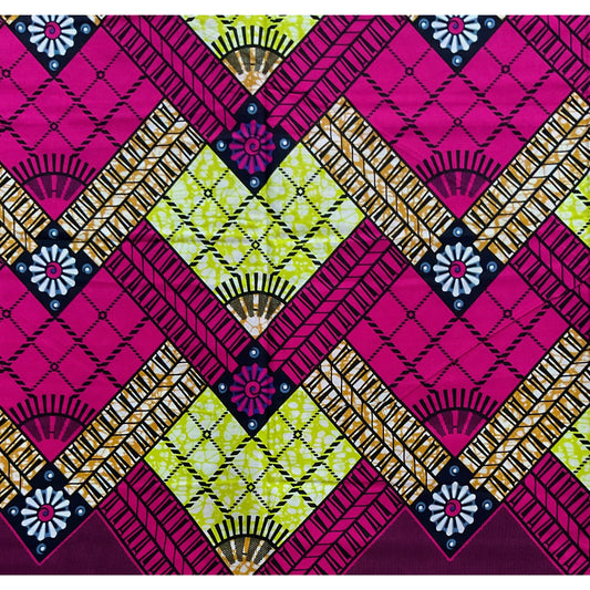 African Print Fabric/Ankara - Pink, Yellow, Brown 'Kokoro Peak' Design, YARD or WHOLESALE