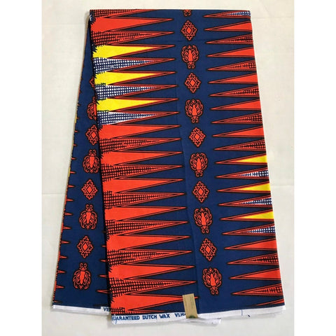 African Print Fabric/ Ankara - Blue, Orange, Yellow 'Ledisi' Design, YARD or WHOLESALE
