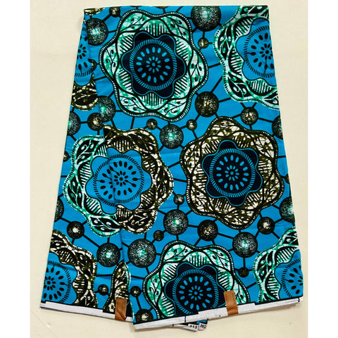 African Print Fabric/ Ankara - Blue, Green, Black 'Ébrié' Design, YARD or WHOLESALE
