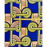 African Print Fabric/ Ankara - Blue, Yellow, Orange, Navy 'On Pace' YARD or WHOLESALE